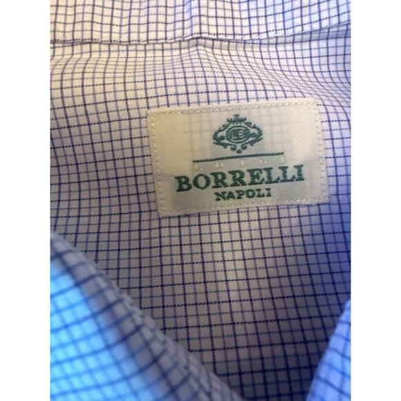 Borrelli Napoli Mens Long Sleeve Checkered Shirt 43 Office Luxury - Picture 2 of 5
